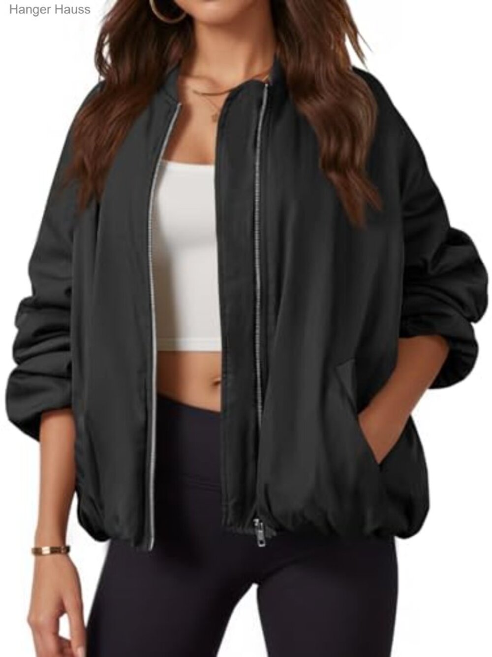 Quilted Lightweight Puffer Bomber Jacket Loose Fit Zip Up